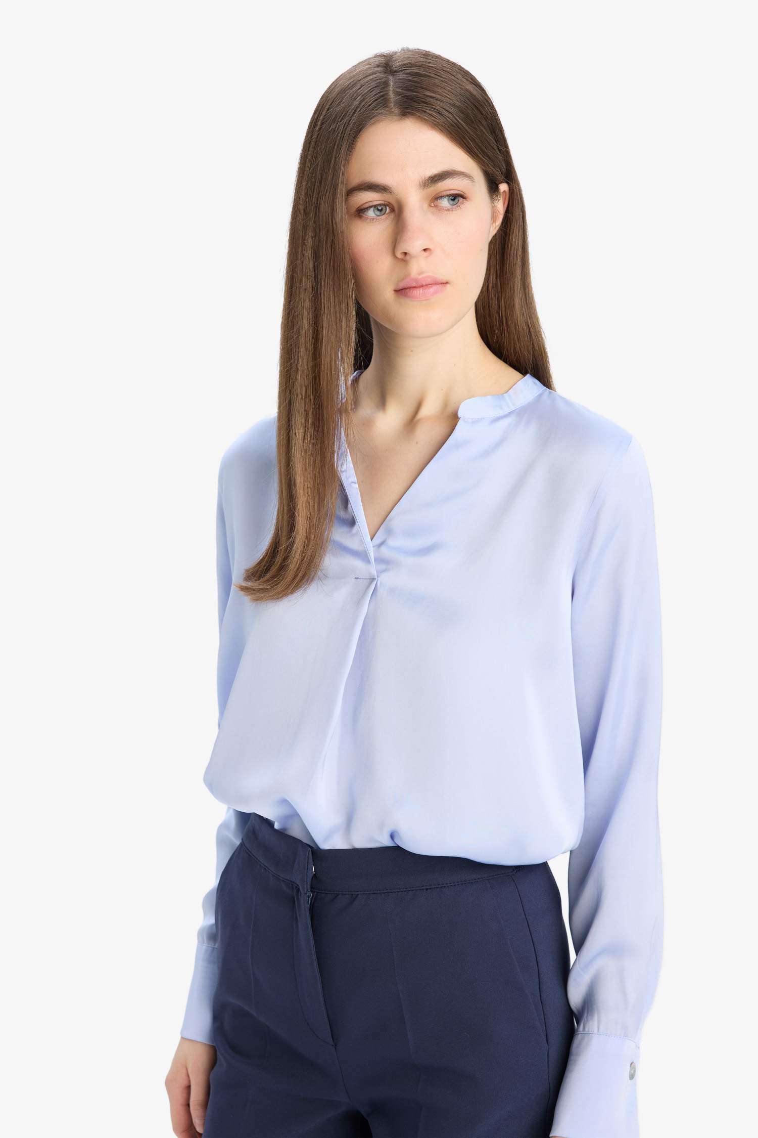 Regular Fit Open Neck Satin Blouse