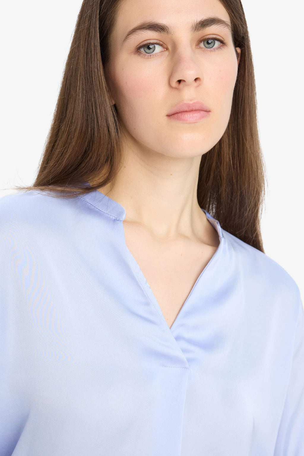 Regular Fit Open Neck Satin Blouse