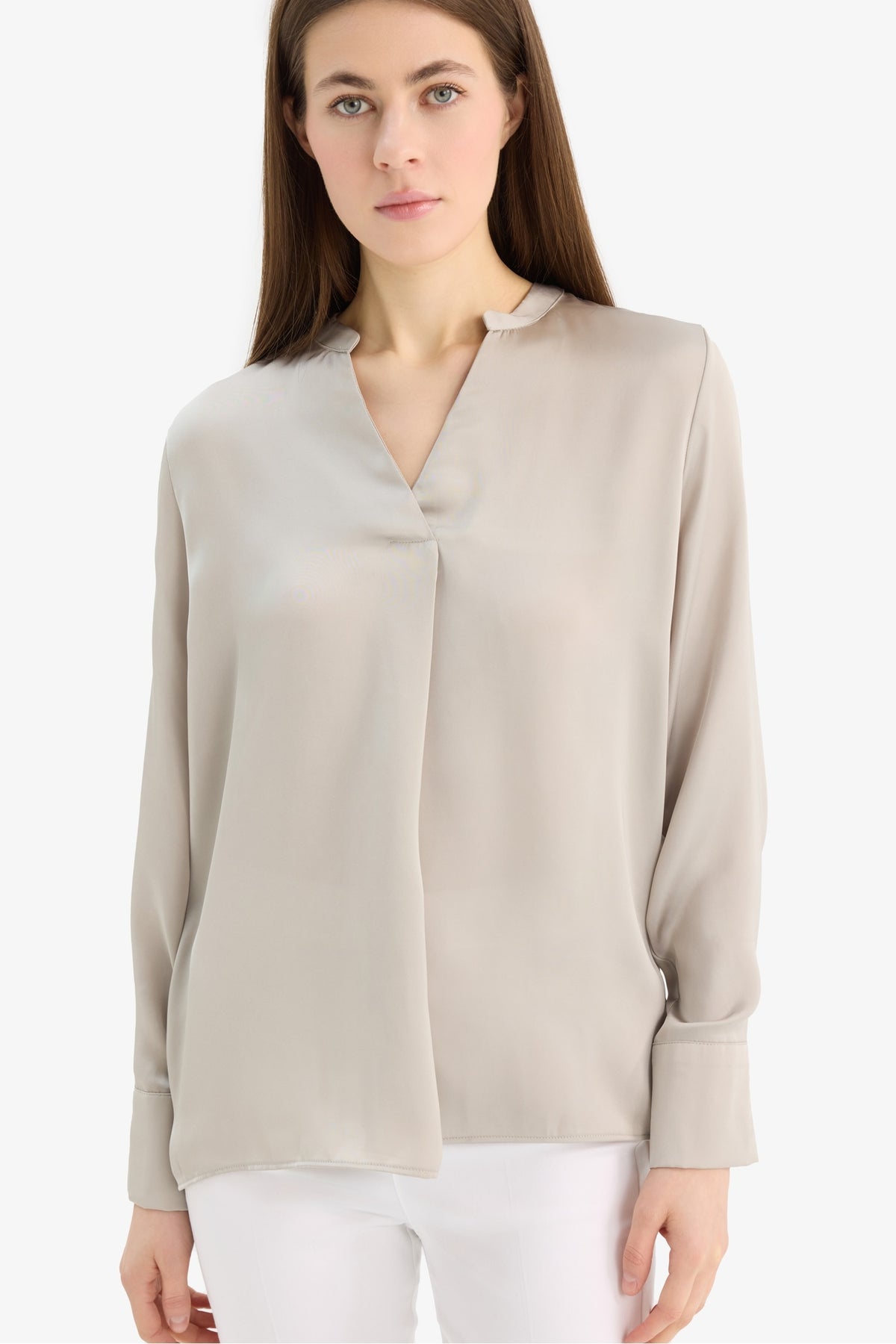 Regular Fit Open Neck Satin Blouse