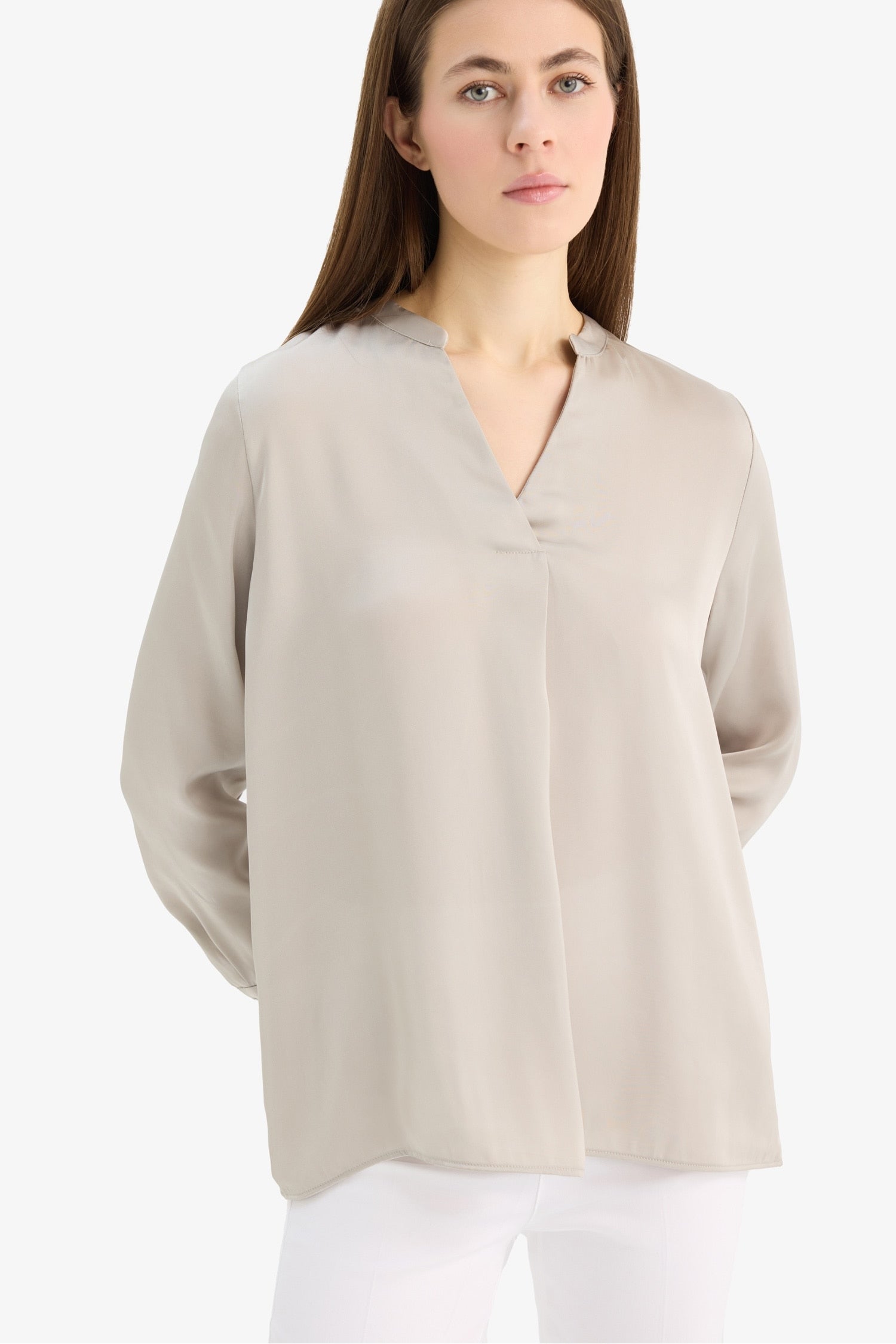 Regular Fit Open Neck Satin Blouse