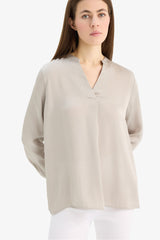 Regular Fit Open Neck Satin Blouse