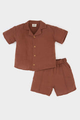 Boy Baby 2 Set Muslin Short Sleeve Shirt Waist Rubber Shorts