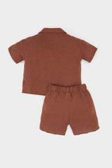 Boy Baby 2 Set Muslin Short Sleeve Shirt Waist Rubber Shorts