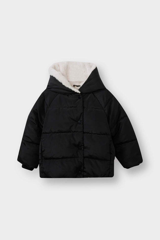 Baby Girl Windproof Water Repellent Hooded Faux Fur Lined Zippered Puffer Coat Hover Image