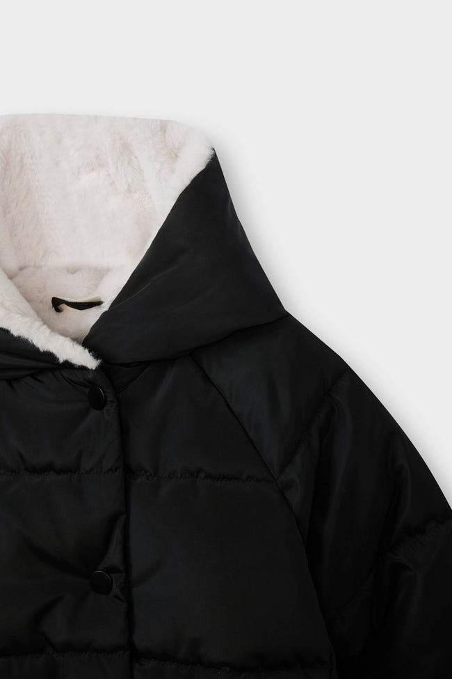 Baby Girl Windproof Water Repellent Hooded Faux Fur Lined Zippered Puffer Coat Main Image