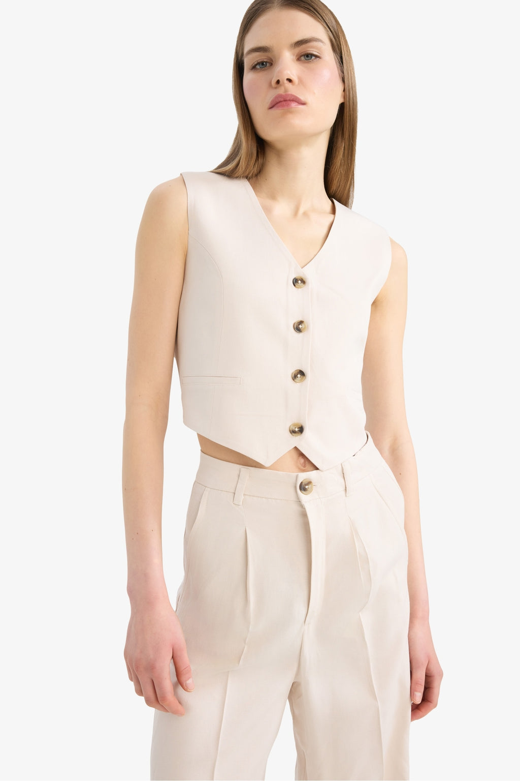 V Neck Linen Blend Vest