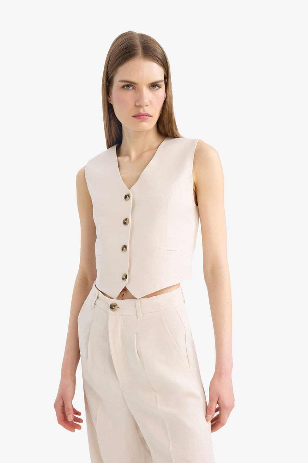 V Neck Linen Blend Vest