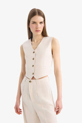 V Neck Linen Blend Vest