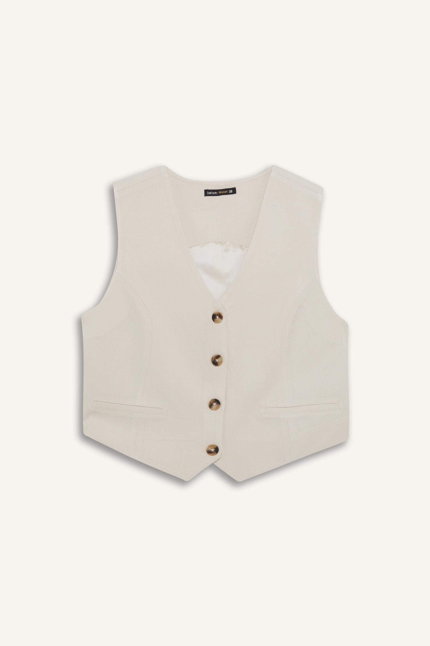 V Neck Linen Blend Vest