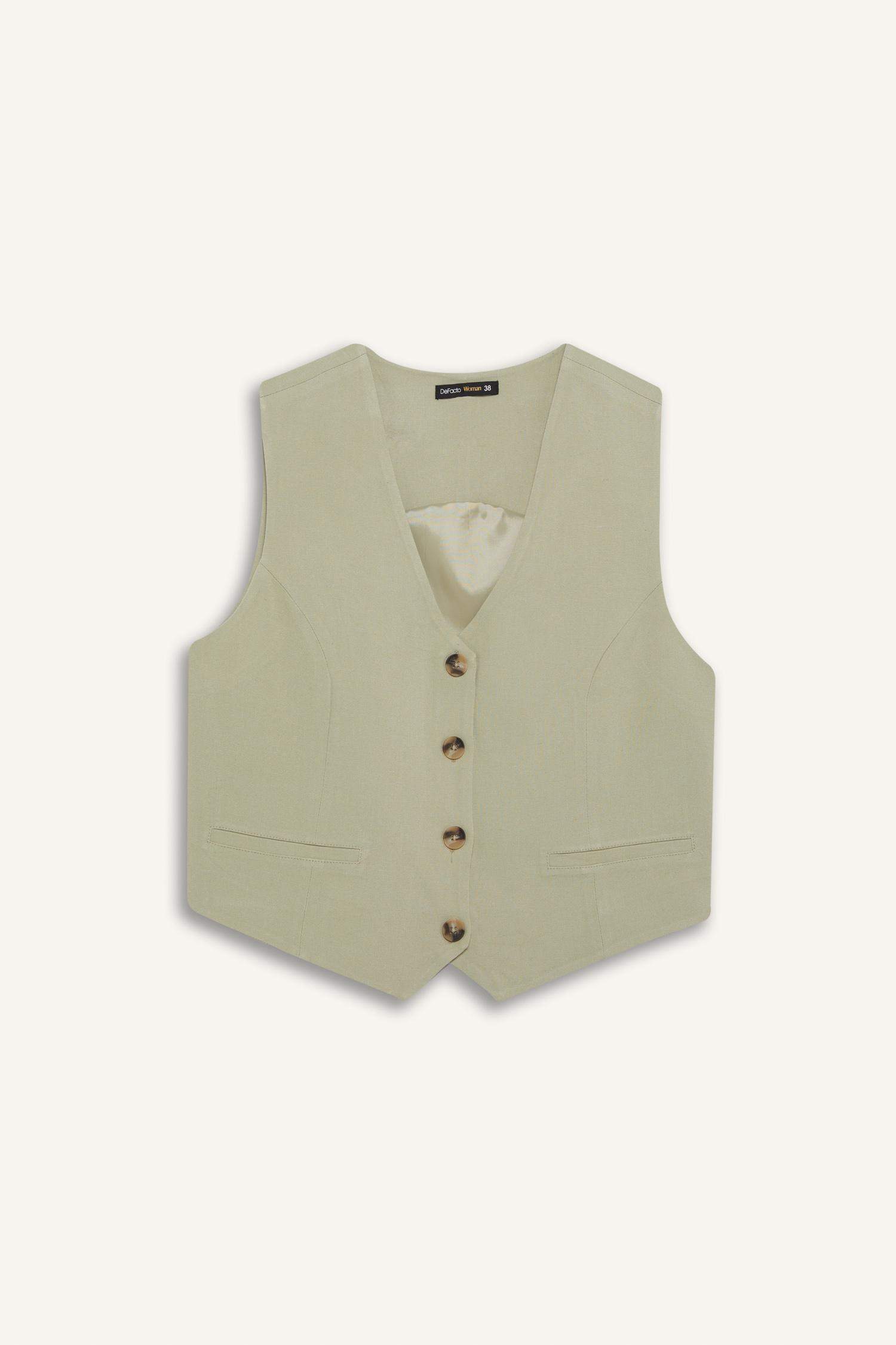V Neck Linen Blend Vest