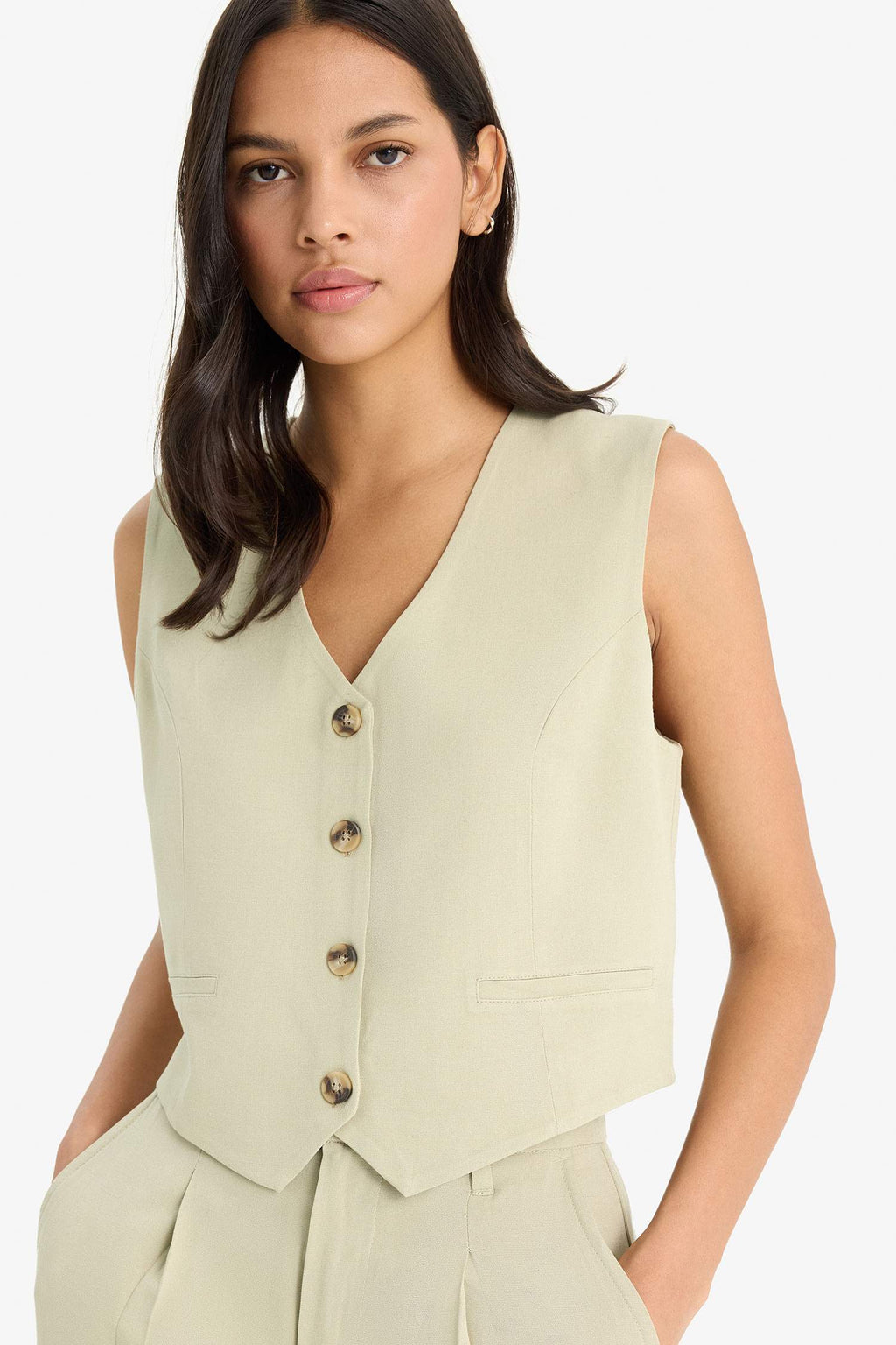 V Neck Linen Blend Vest
