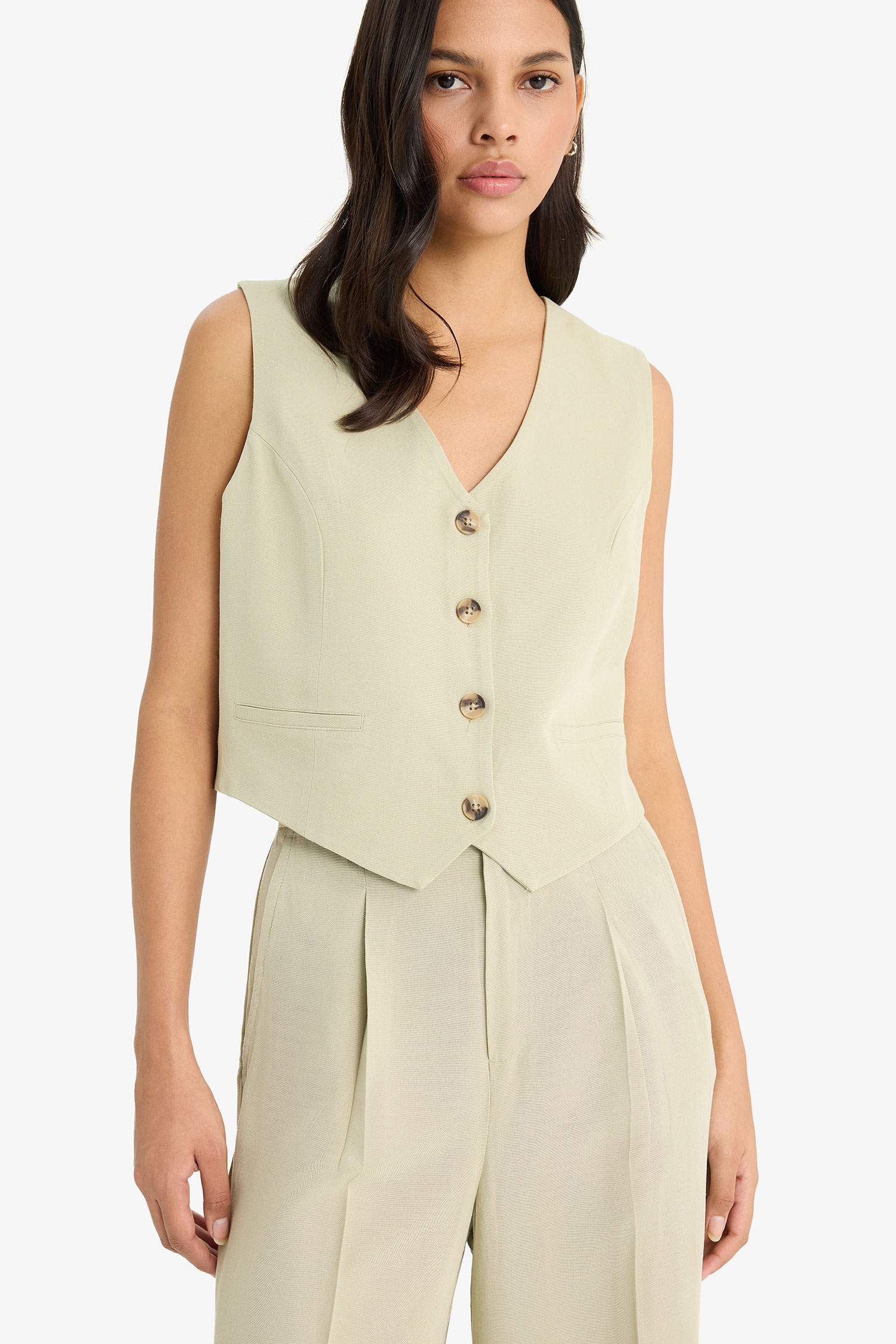 V Neck Linen Blend Vest