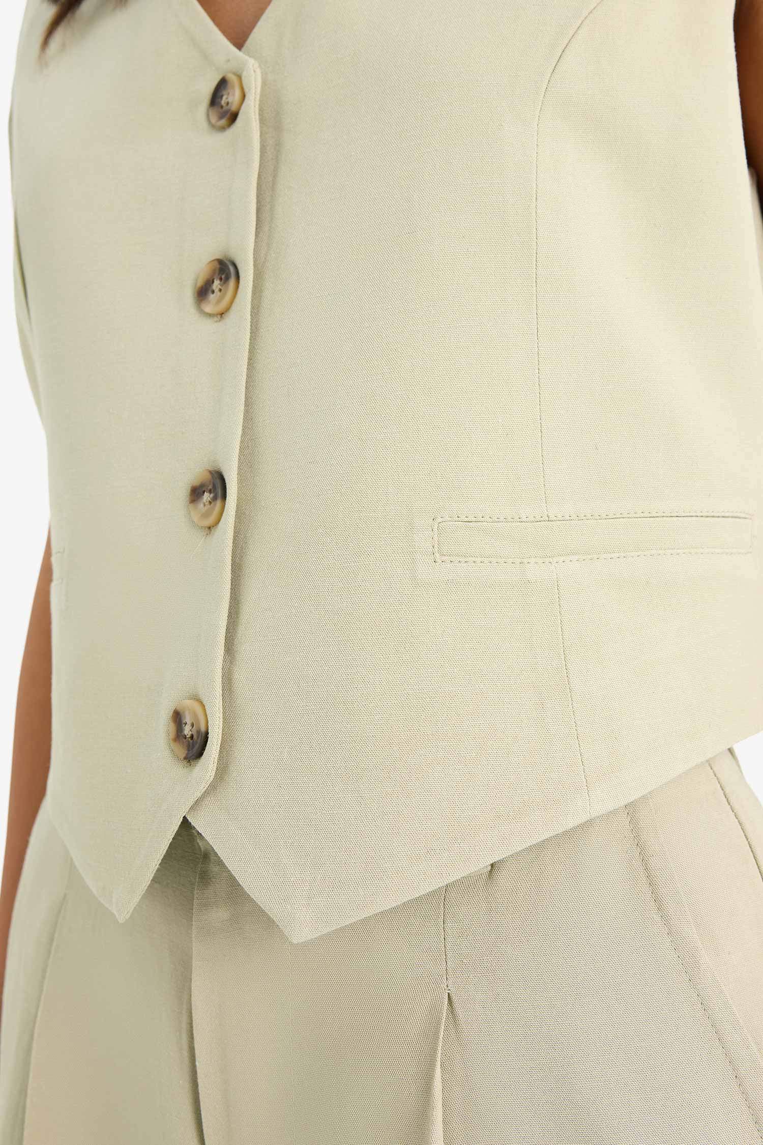 V Neck Linen Blend Vest