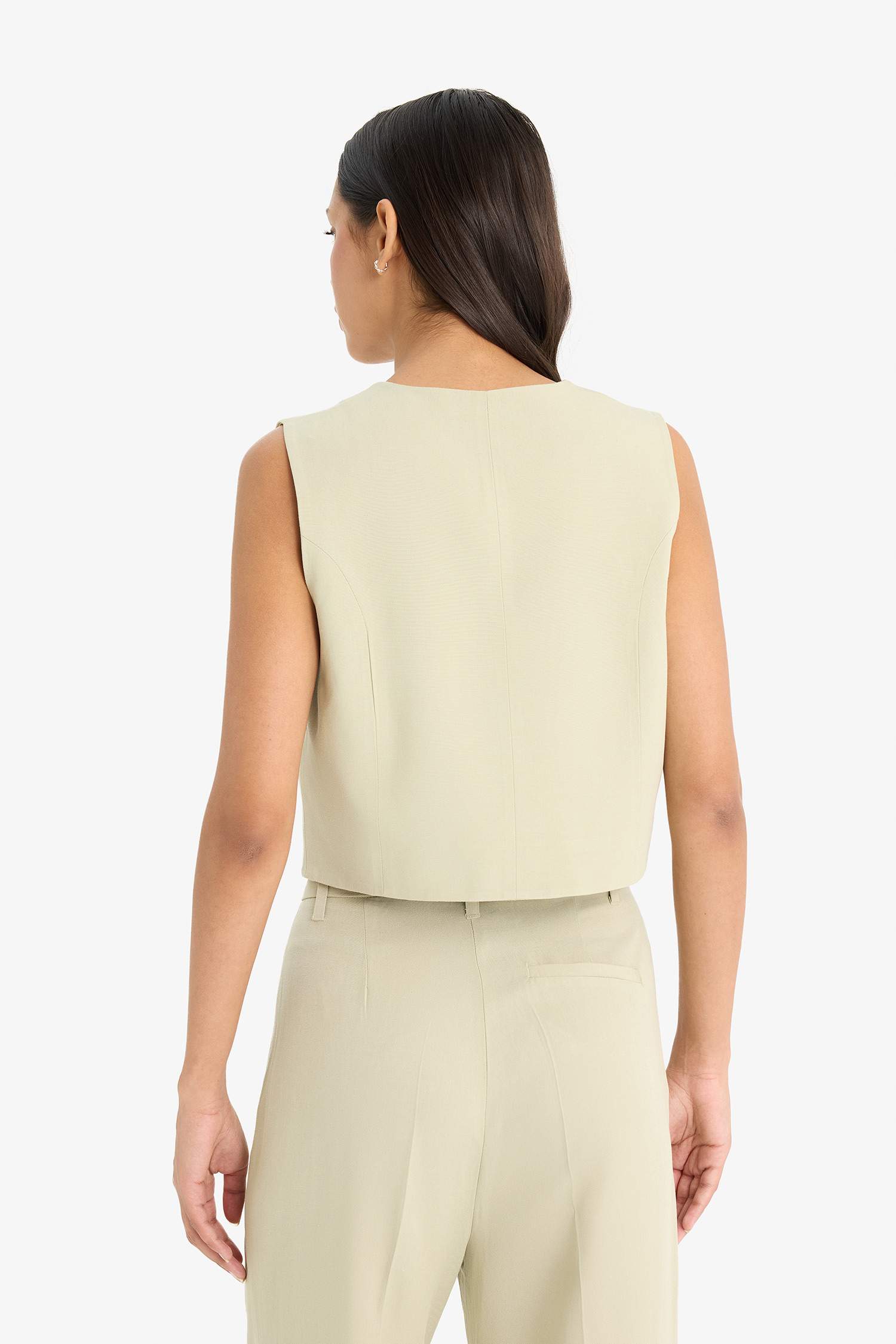 V Neck Linen Blend Vest