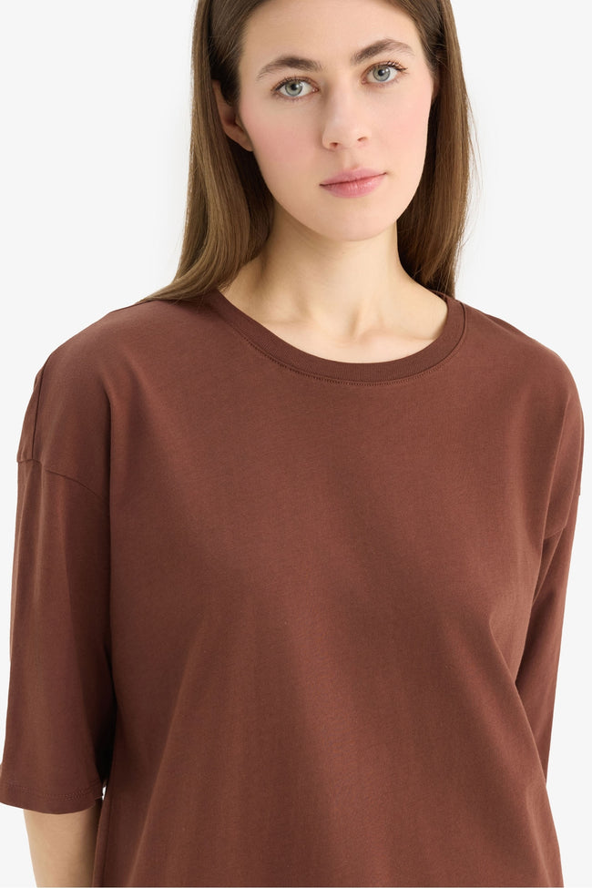 Oversize Fit Crew Neck Basic Cotton Short Sleeve T-Shirt Hover Image