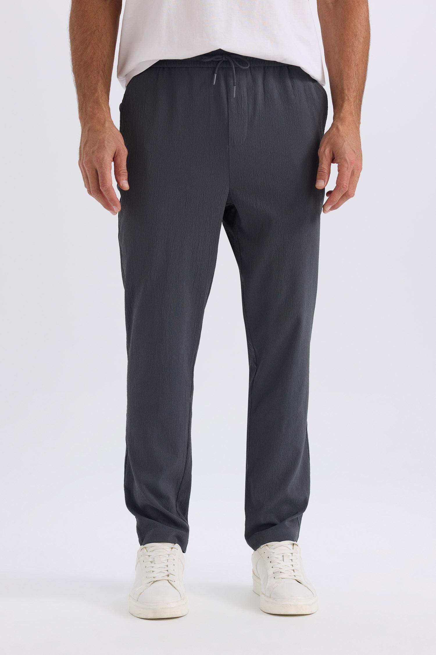 Relax Fit Comfortable Cut Straight Leg Cristed Summer Fabric Pants