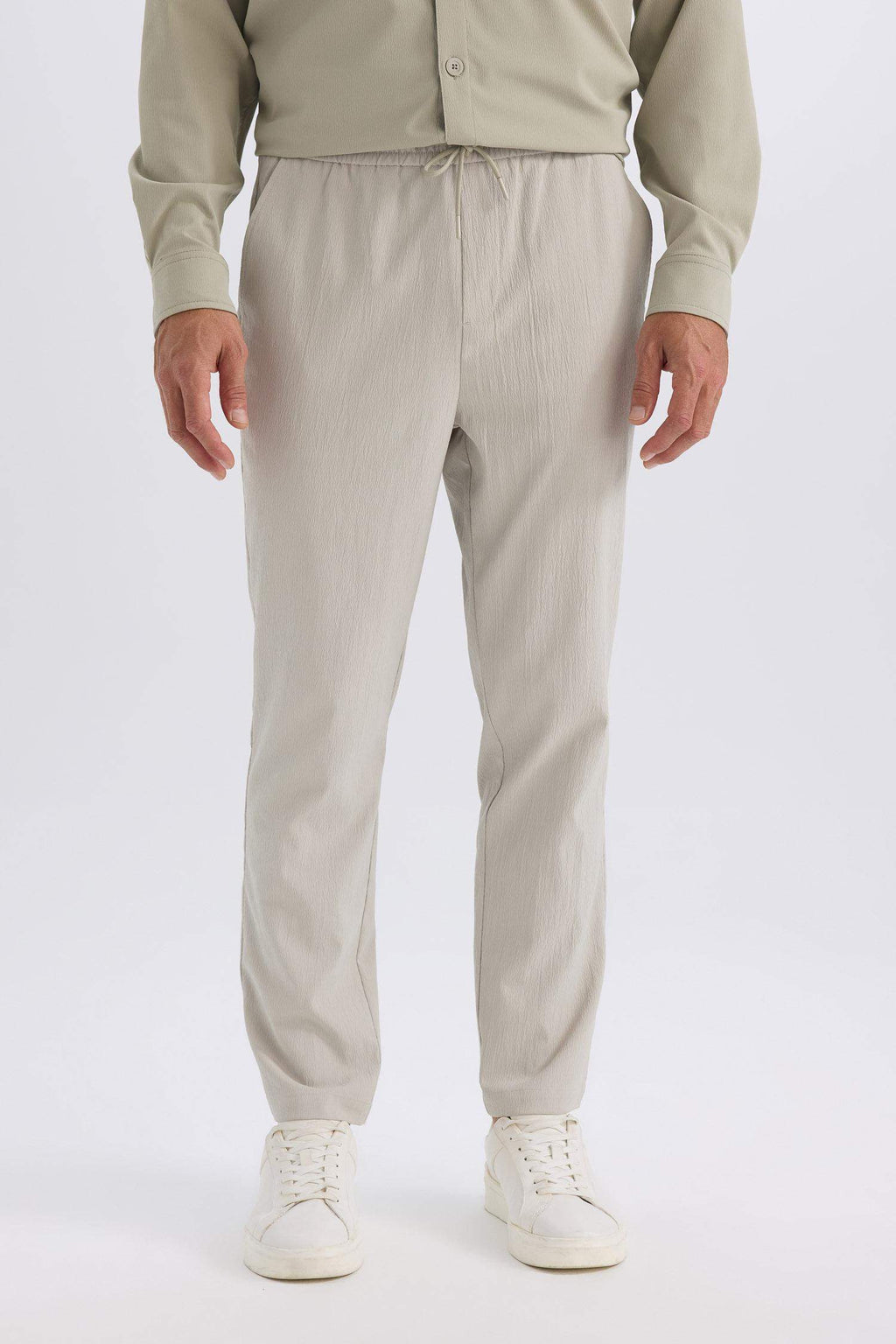 Relax Fit Comfortable Cut Straight Leg Cristed Summer Fabric Pants