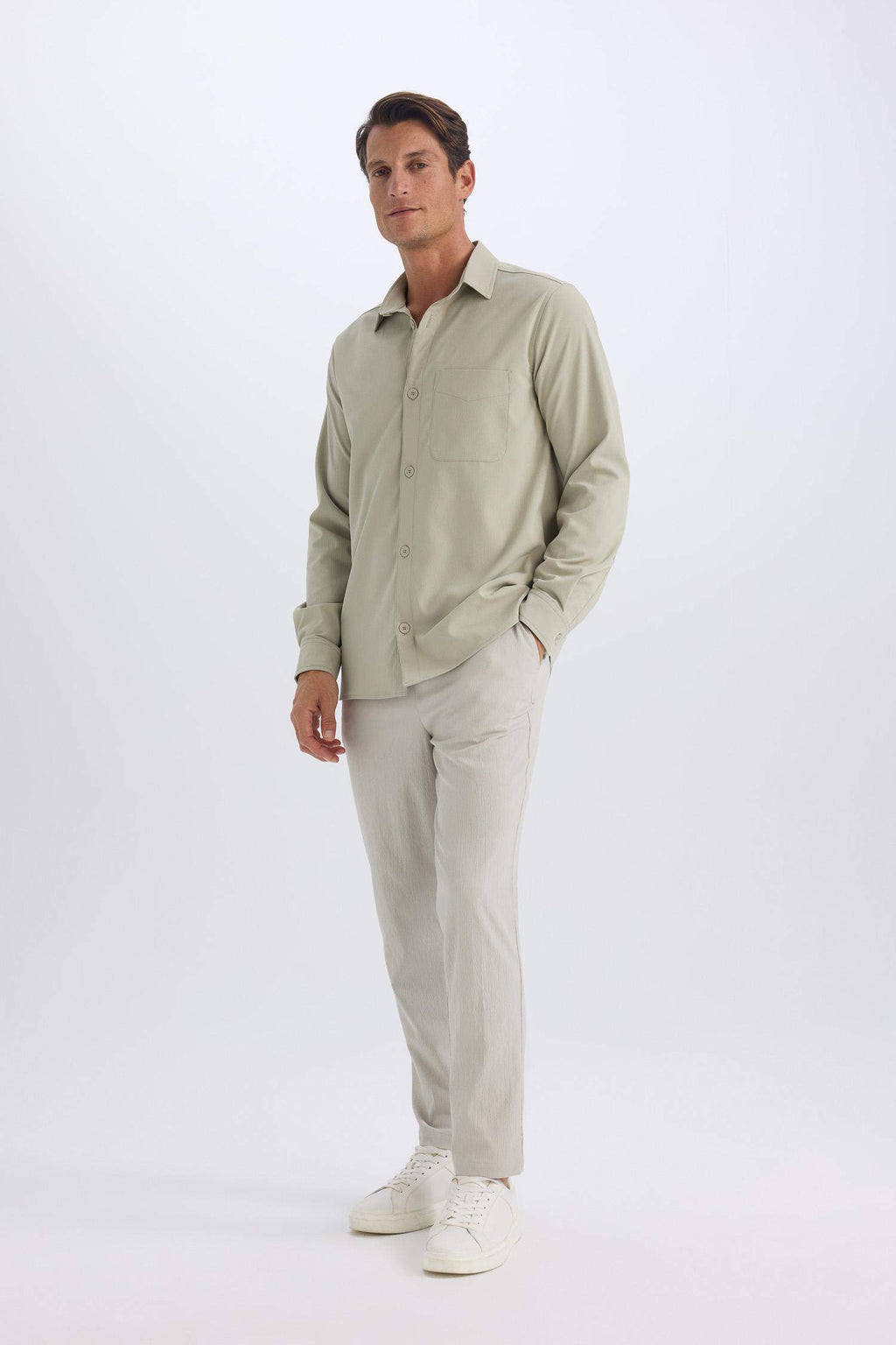 Relax Fit Comfortable Cut Straight Leg Cristed Summer Fabric Pants