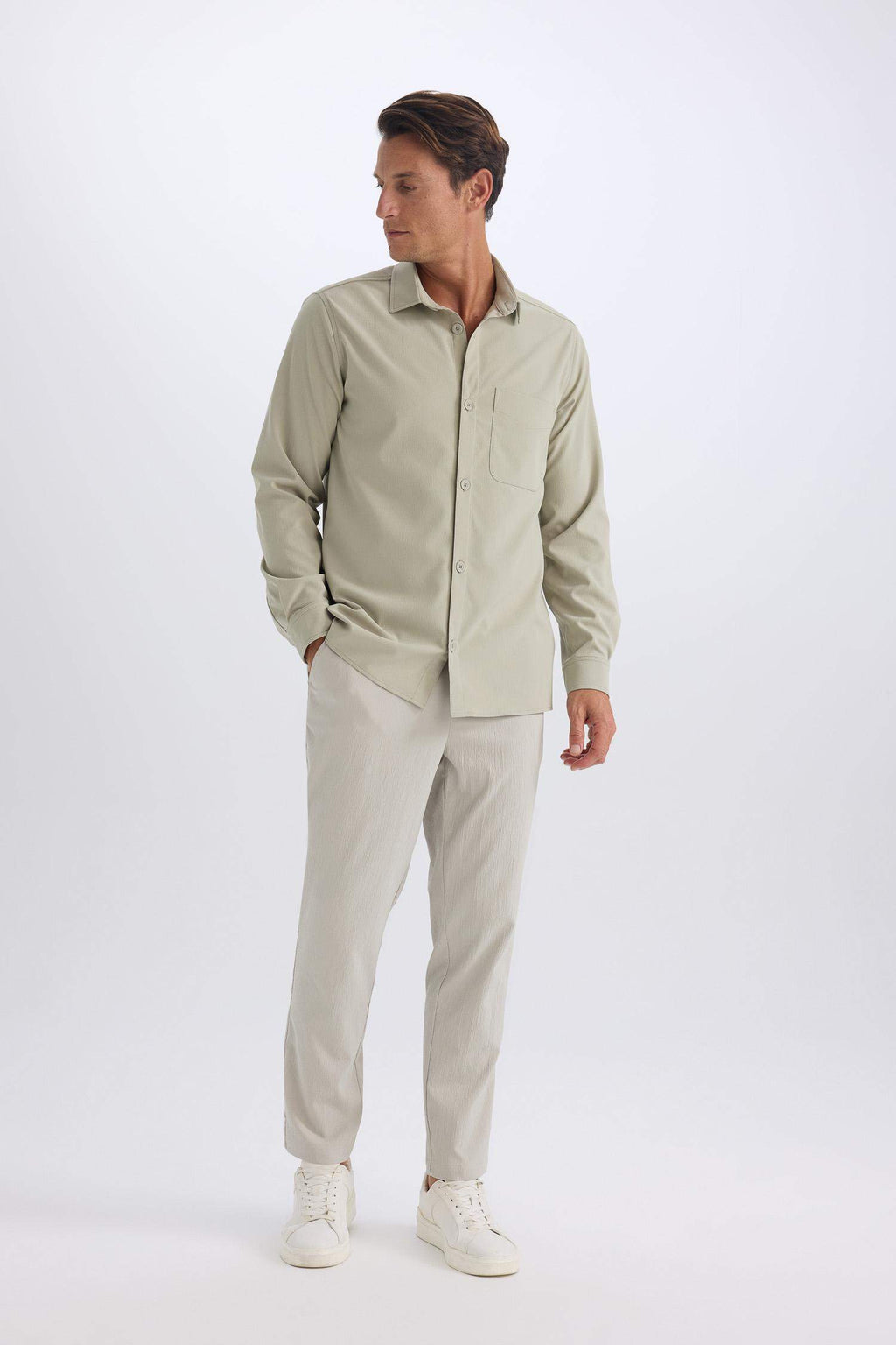 Relax Fit Comfortable Cut Straight Leg Cristed Summer Fabric Pants