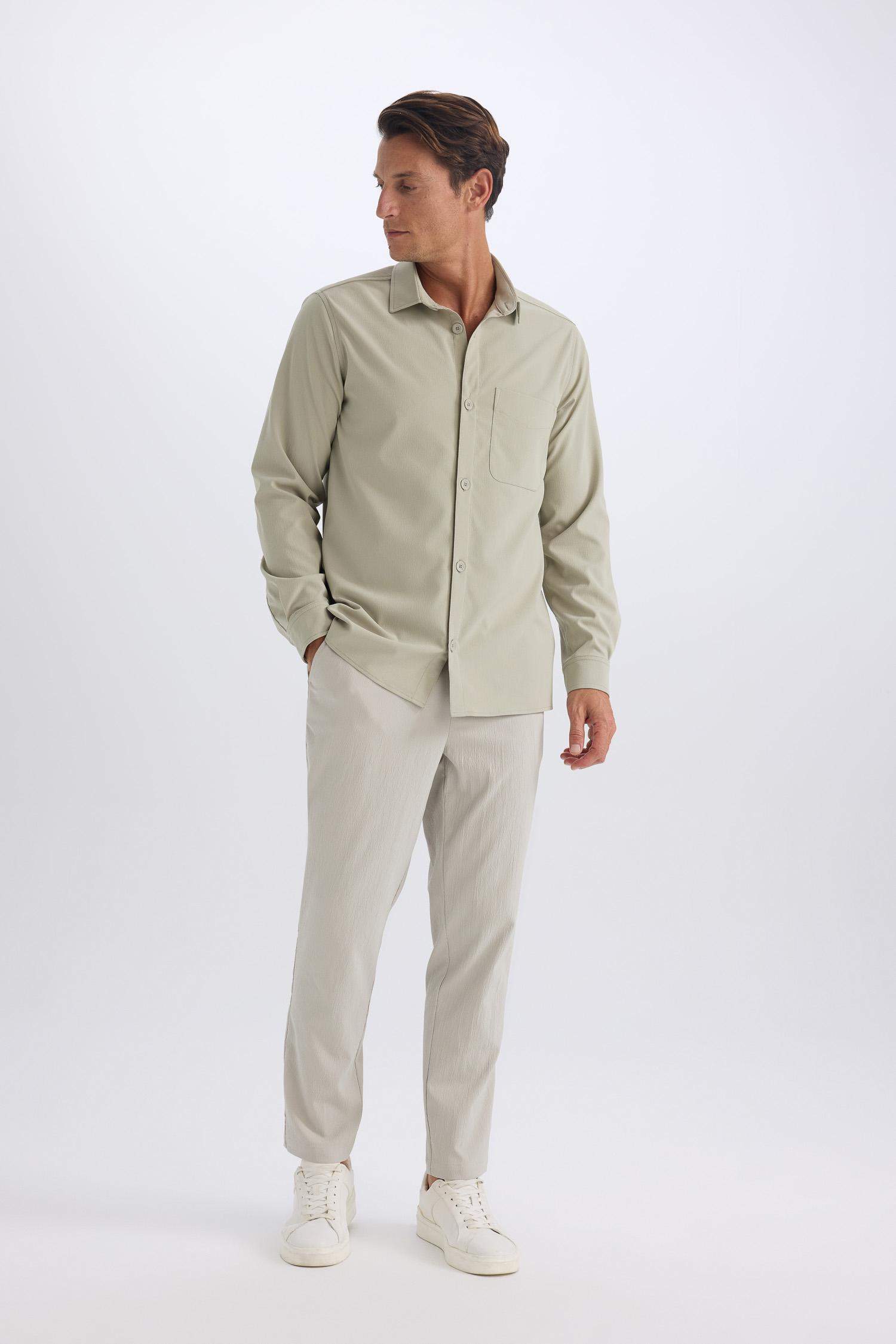 Relax Fit Comfortable Cut Straight Leg Cristed Summer Fabric Pants