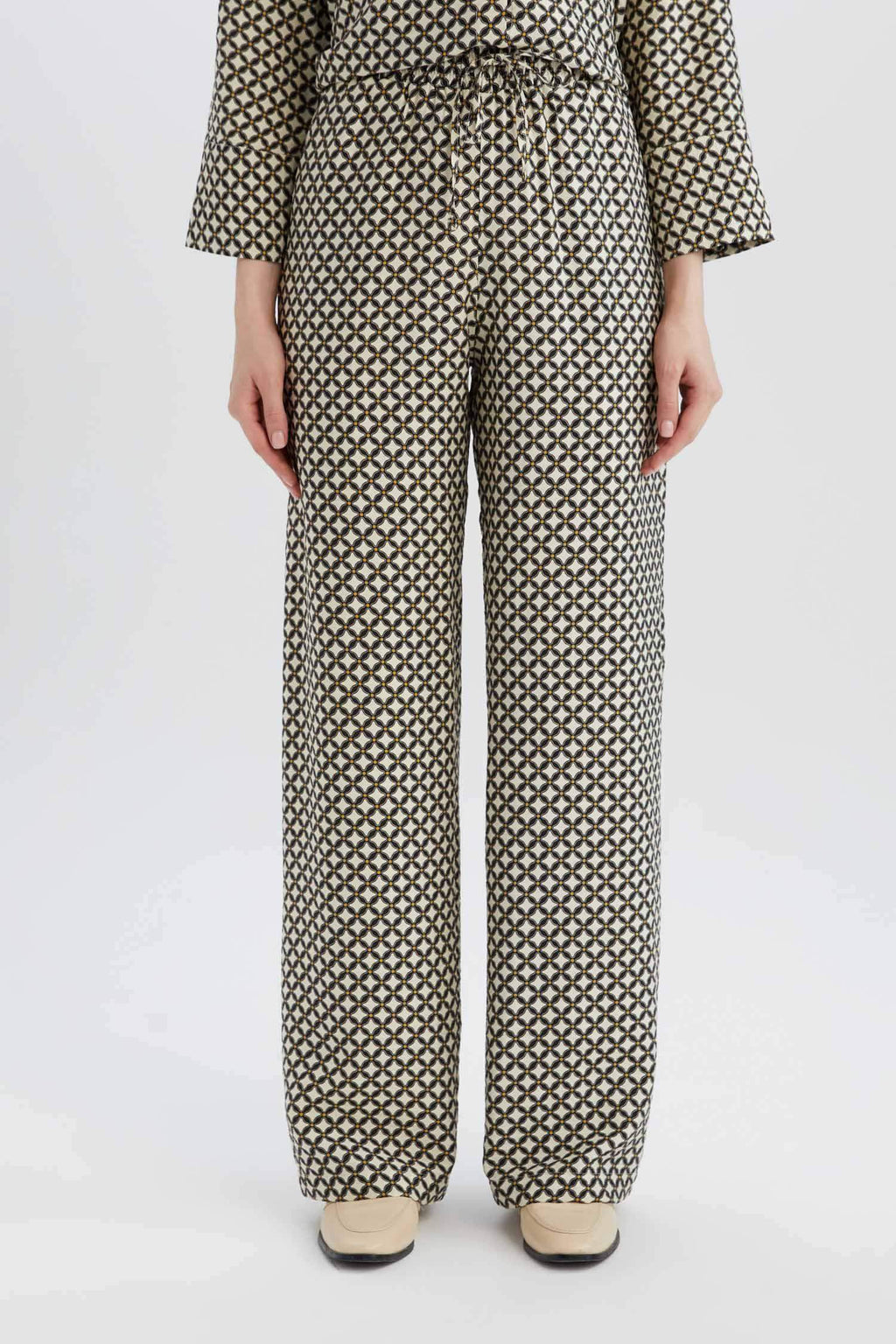 Wide Leg Patterned High Casual Trousers