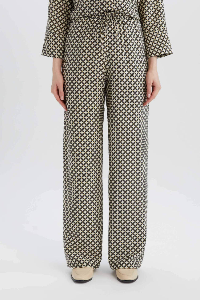 Wide Leg Patterned High Casual Trousers Hover Image