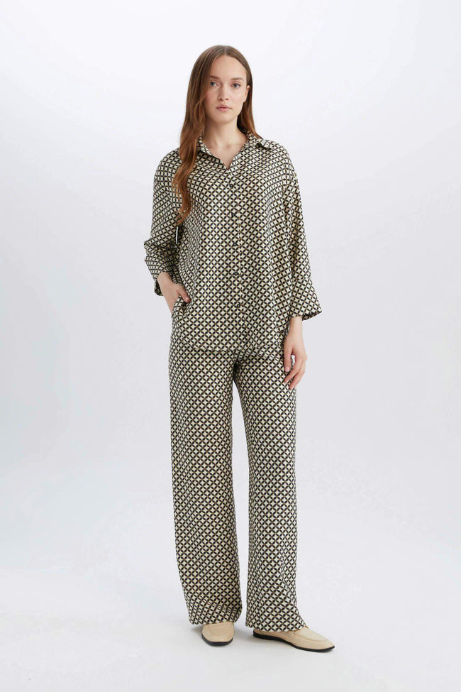 Wide Leg Patterned High Casual Trousers Main Image