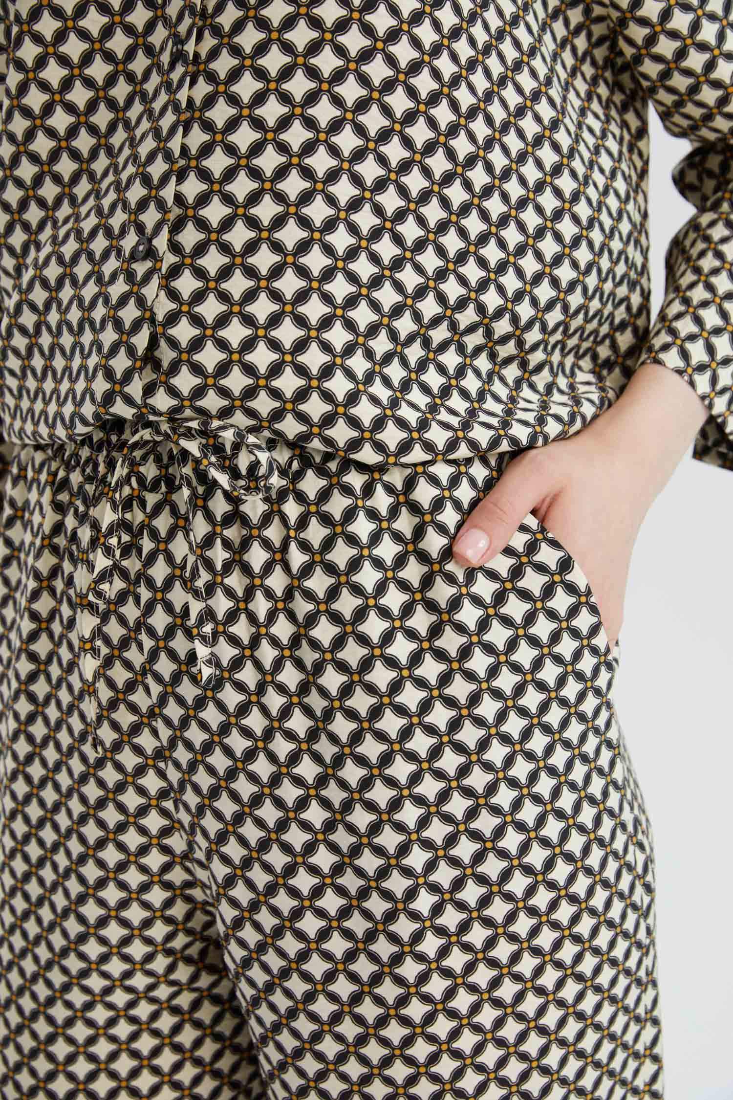 Wide Leg Patterned High Casual Trousers