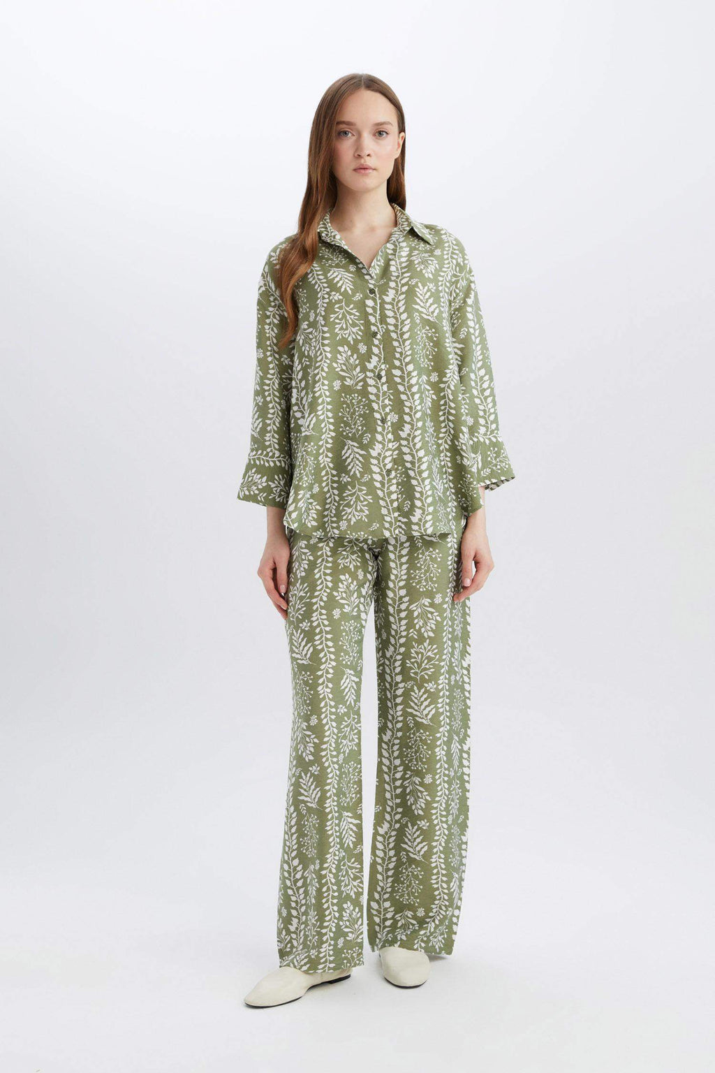 Wide Leg Patterned High Casual Trousers