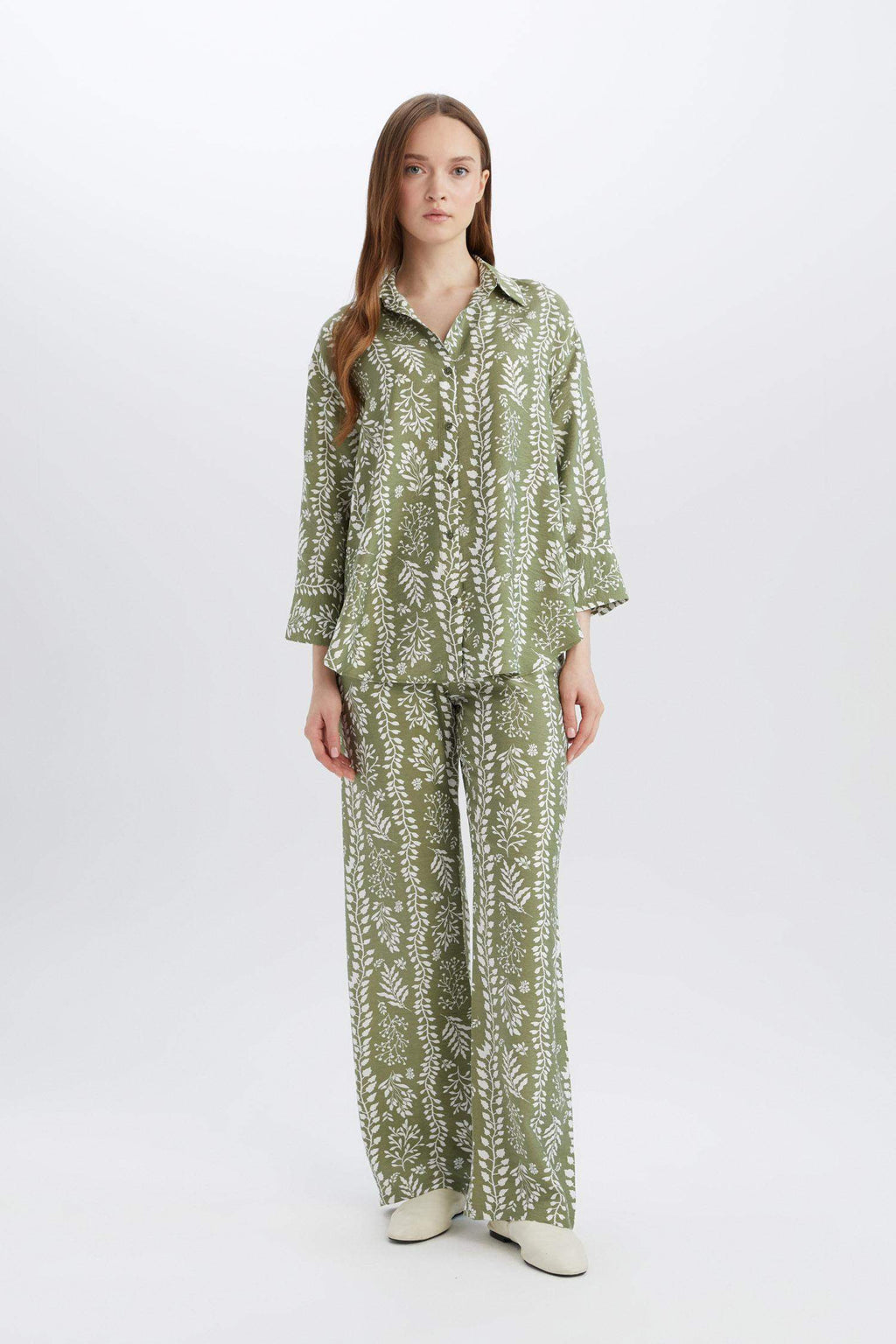 Wide Leg Patterned High Casual Trousers