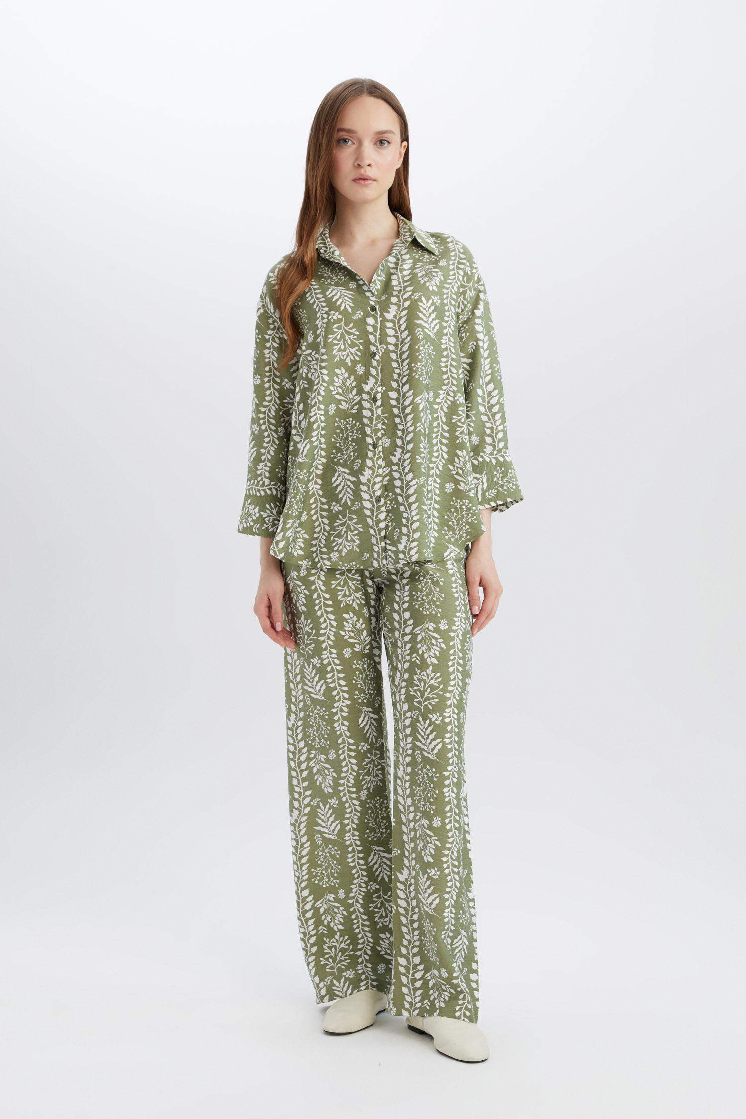 Wide Leg Patterned High Casual Trousers