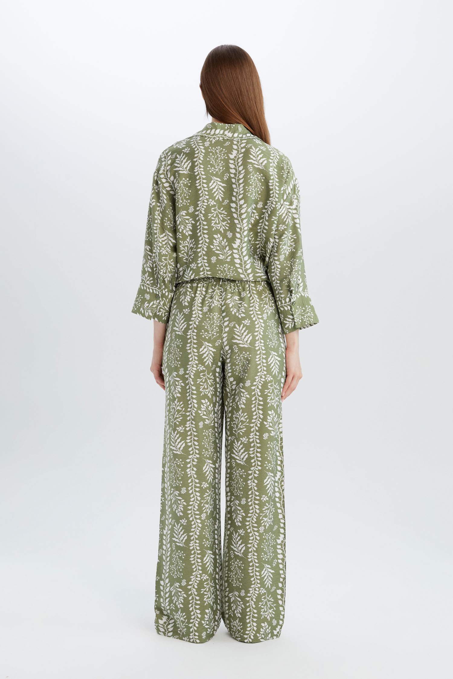 Wide Leg Patterned High Casual Trousers