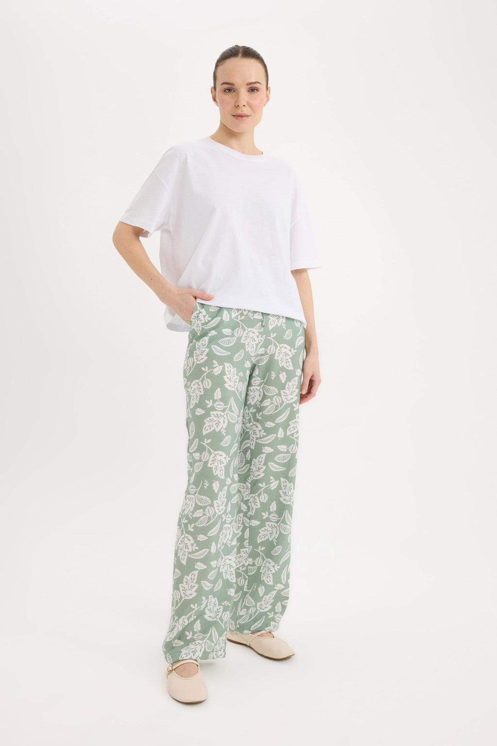 Wide Leg Patterned High Casual Trousers