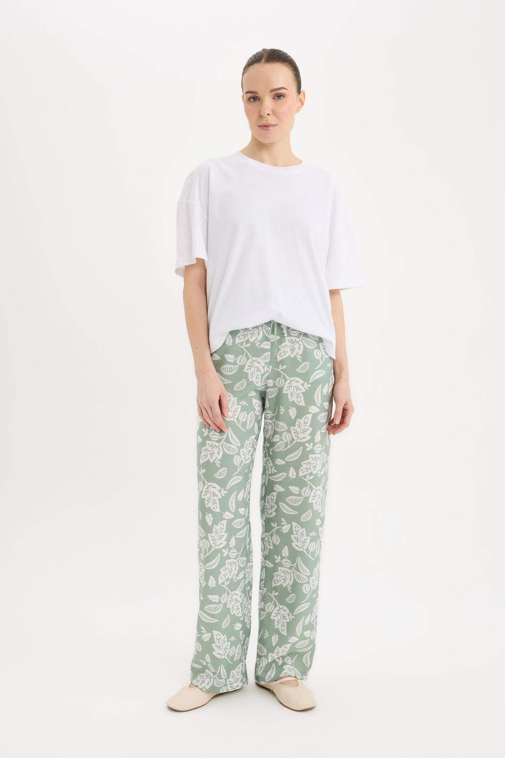 Wide Leg Patterned High Casual Trousers