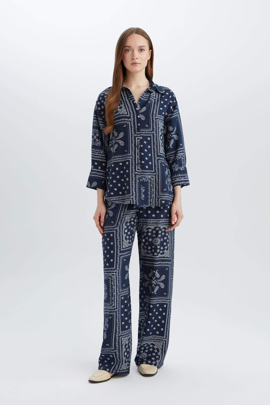 Wide Leg Patterned High Casual Trousers