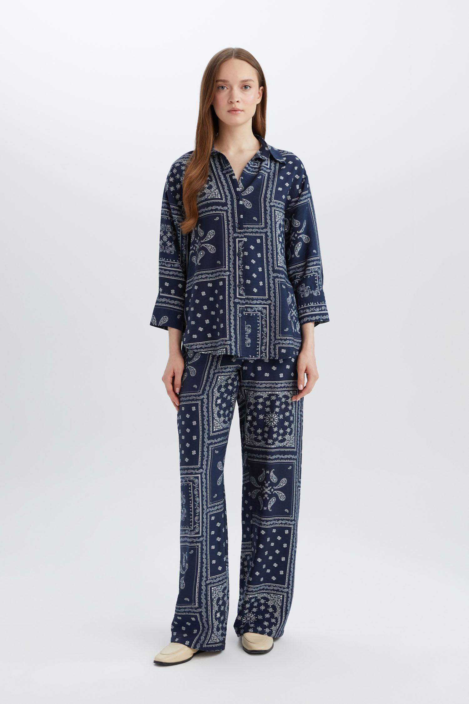 Wide Leg Patterned High Casual Trousers