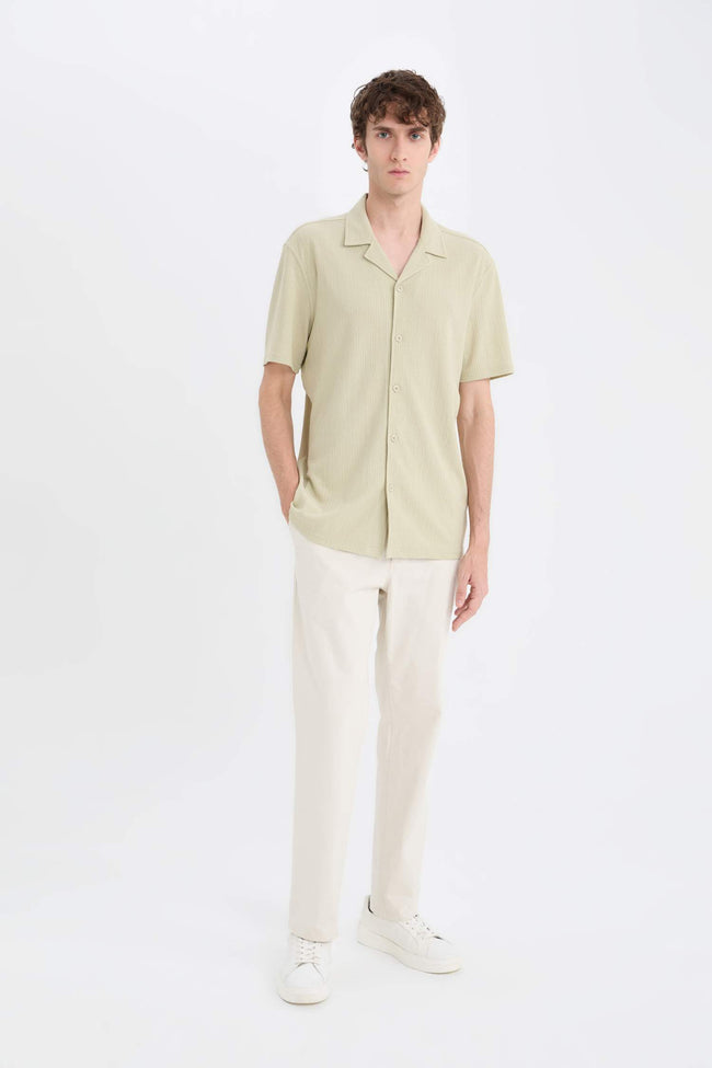 Modern Fit Polo Collar Textured Combed Cotton Short Sleeve Shirt Main Image