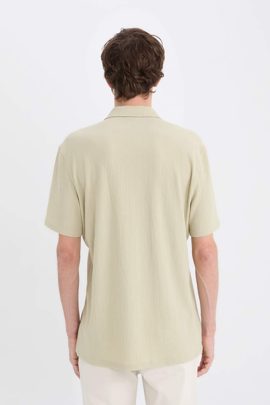 Modern Fit Polo Collar Textured Combed Cotton Short Sleeve Shirt