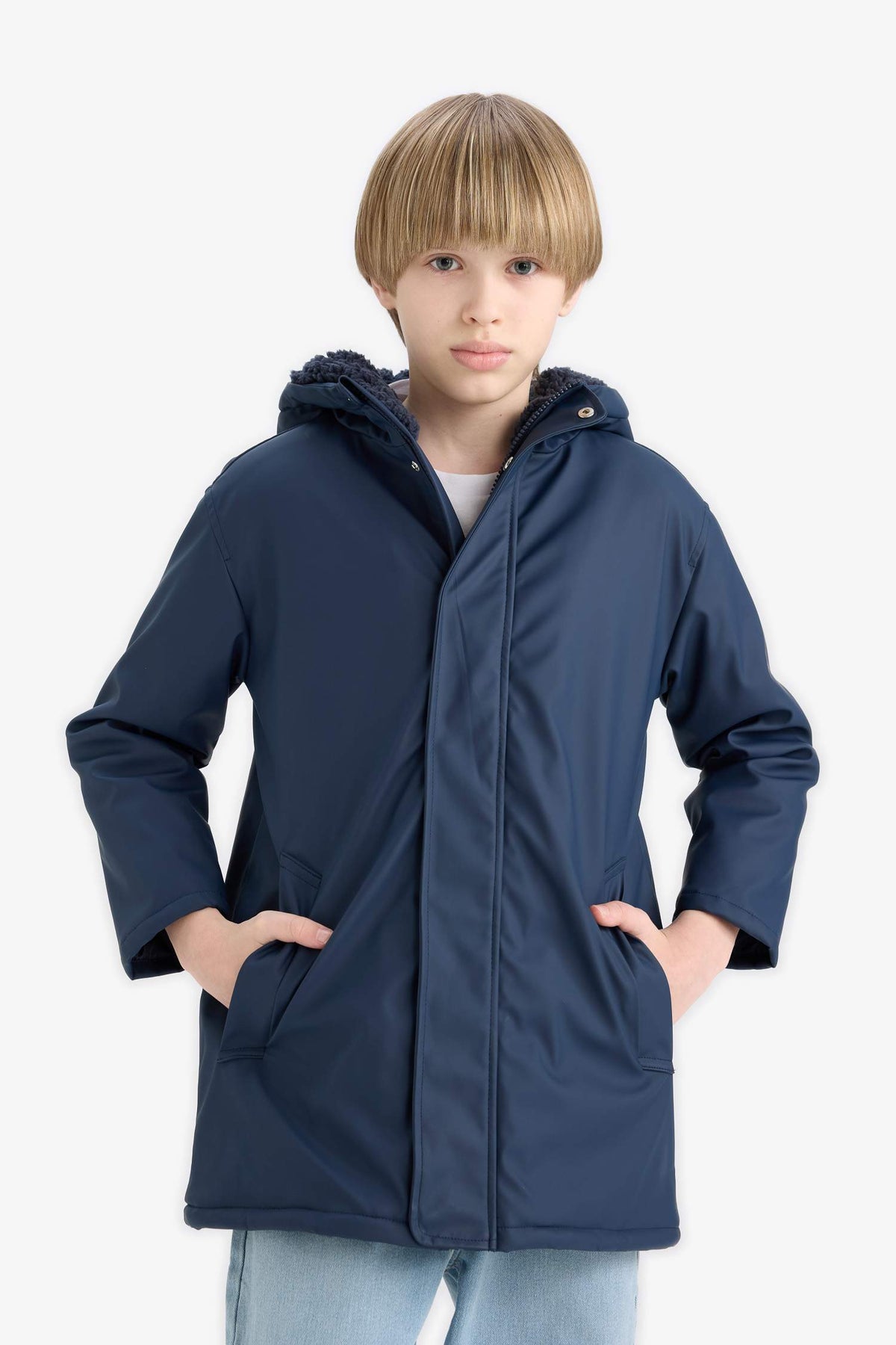 Boys Waterproof Hooded Plush Lining Raincoat