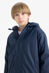 Boys Waterproof Hooded Plush Lining Raincoat