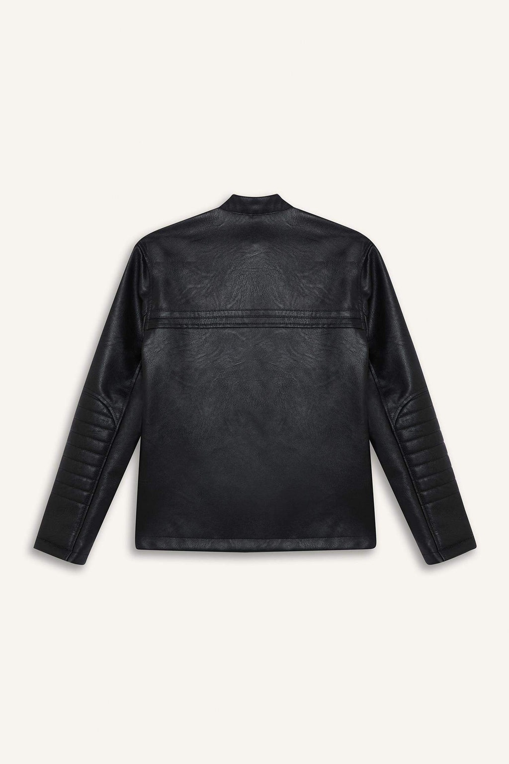 Boys Waterproof Zippered Faux Leather Jacket Coat