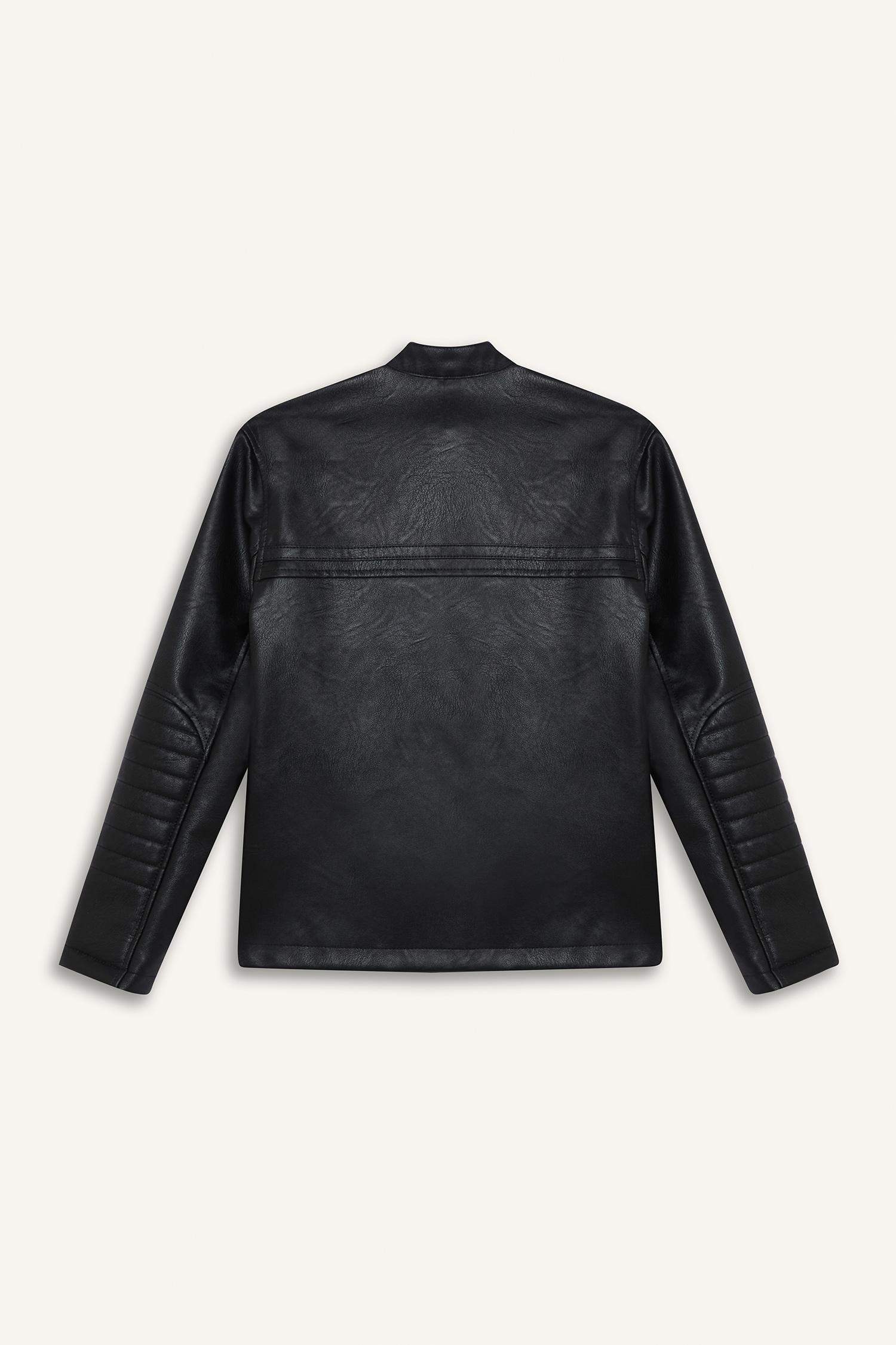 Boys Waterproof Zippered Faux Leather Jacket Coat