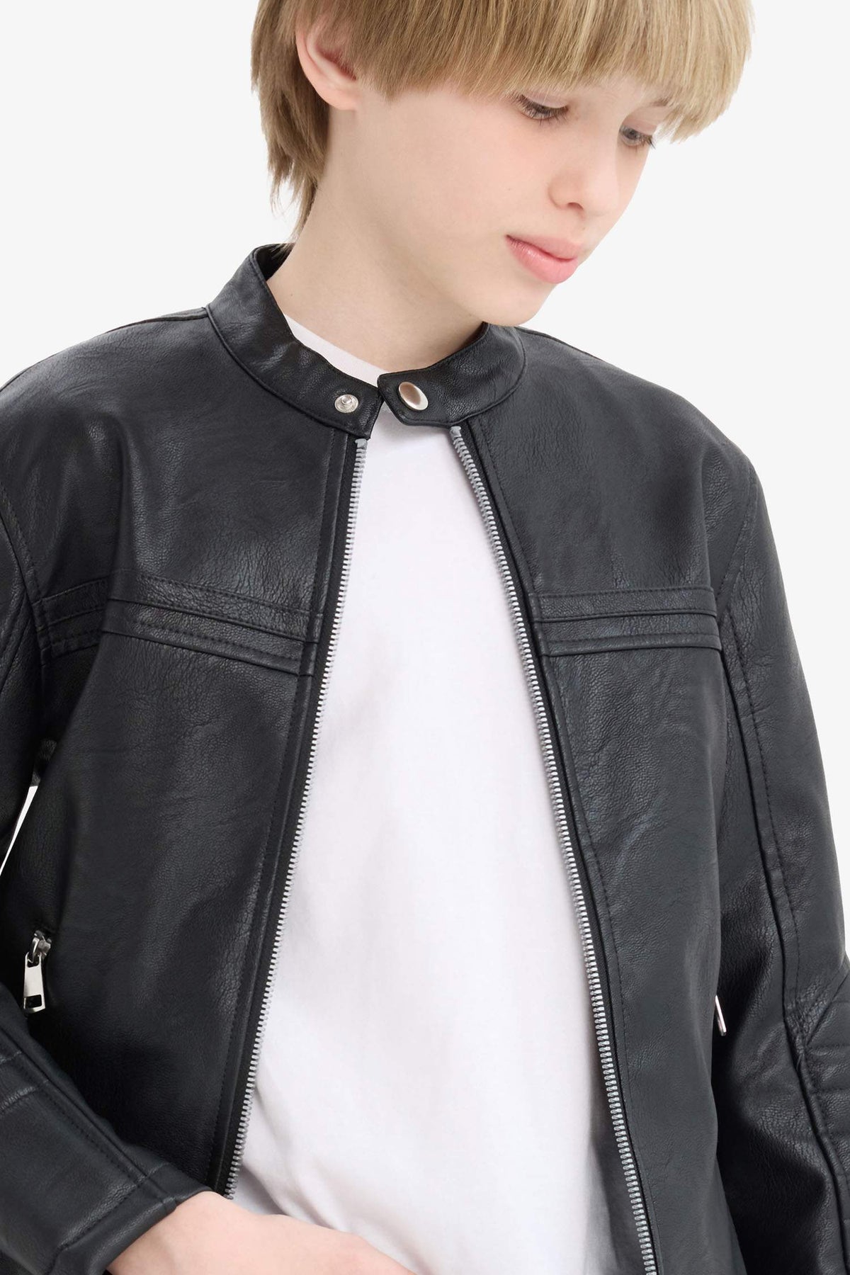 Boys Waterproof Zippered Faux Leather Jacket Coat