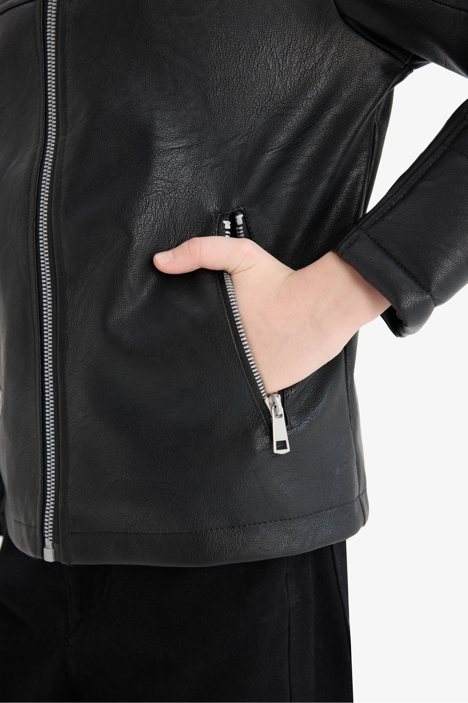 Boys Waterproof Zippered Faux Leather Jacket Coat