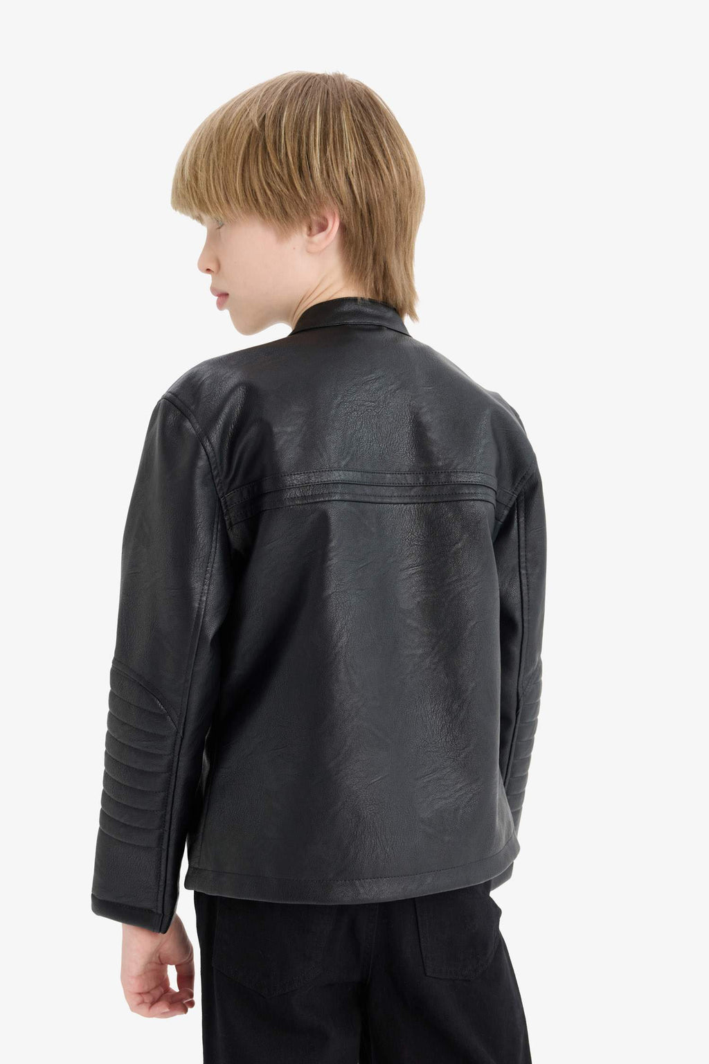 Boys Waterproof Zippered Faux Leather Jacket Coat