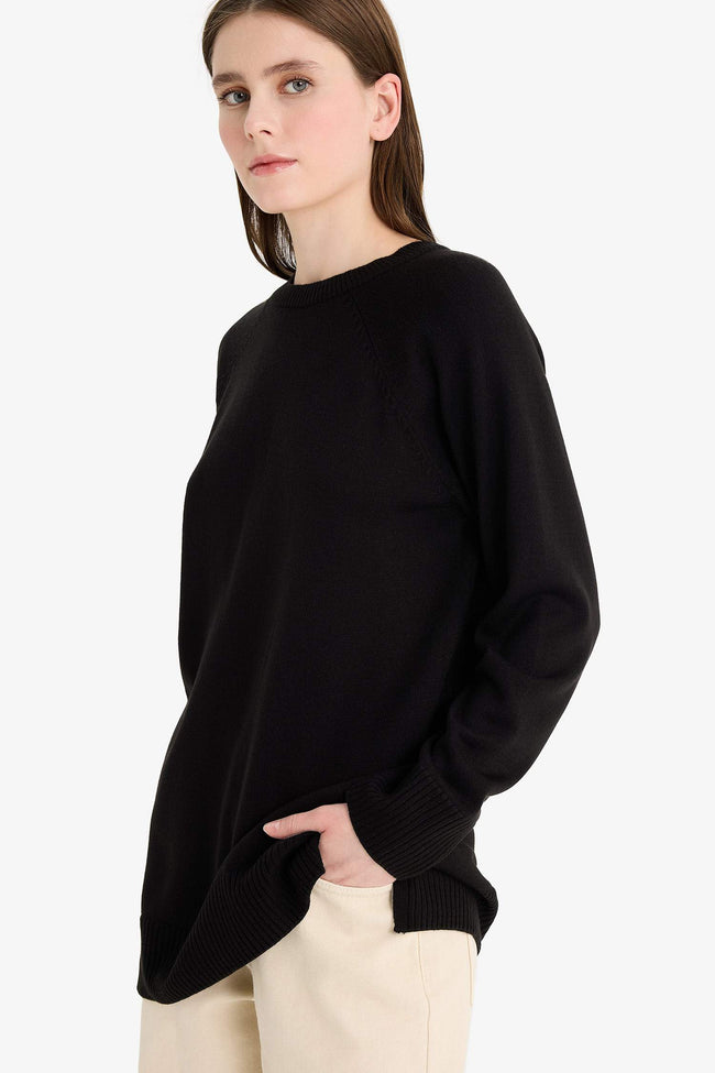 Regular Fit Crew Neck Basic Plain Knitwear Sweater Tunic Hover Image