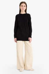 Regular Fit Crew Neck Basic Plain Knitwear Sweater Tunic