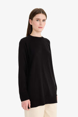 Regular Fit Crew Neck Basic Plain Knitwear Sweater Tunic