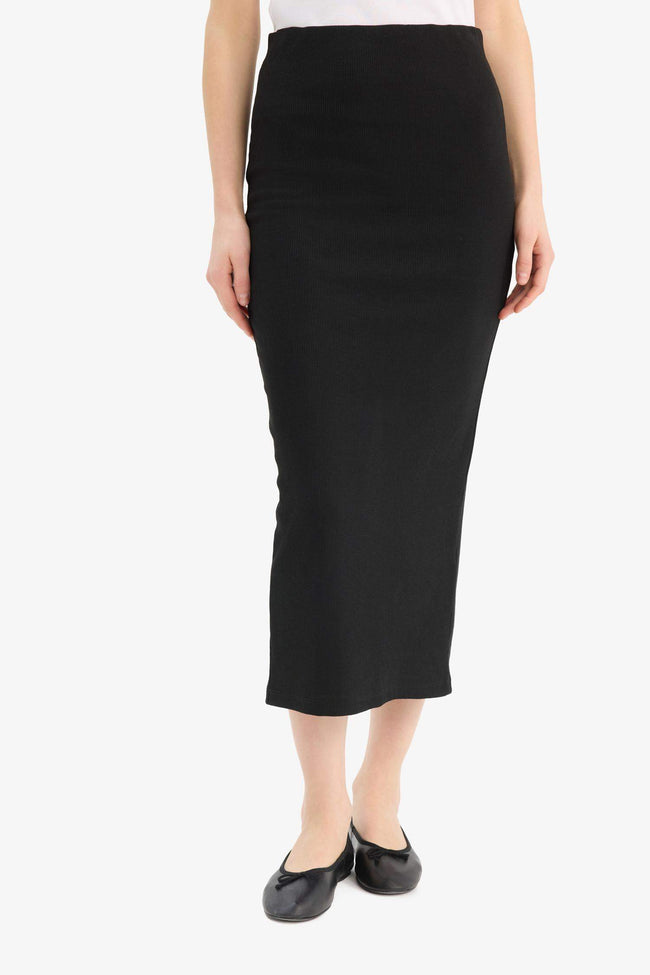 High Waist Ribbed Camisole Basic Maxi Black Pencil Skirt Hover Image