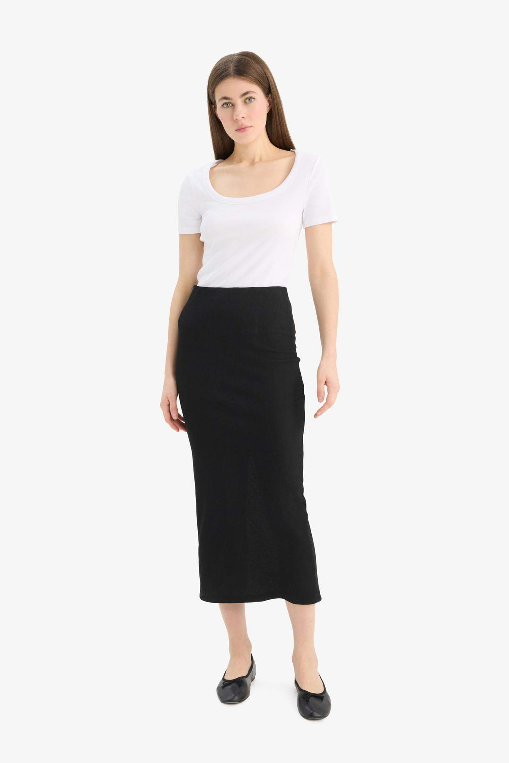 High Waist Ribbed Camisole Basic Maxi Black Pencil Skirt